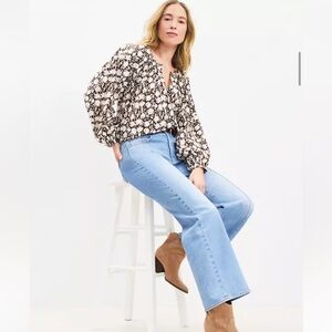 LOFT Tulip Button Sleeve Blouse- Midnight Espresso